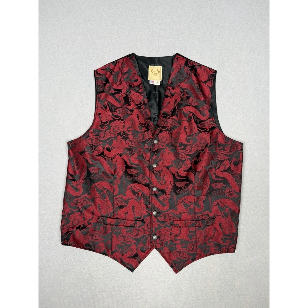 Vintage Wah Maker Vest Mens L Tall Red Black Dragon Western USA